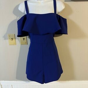 Lush Royal Blue Off-Shoulder Ruffle Romper